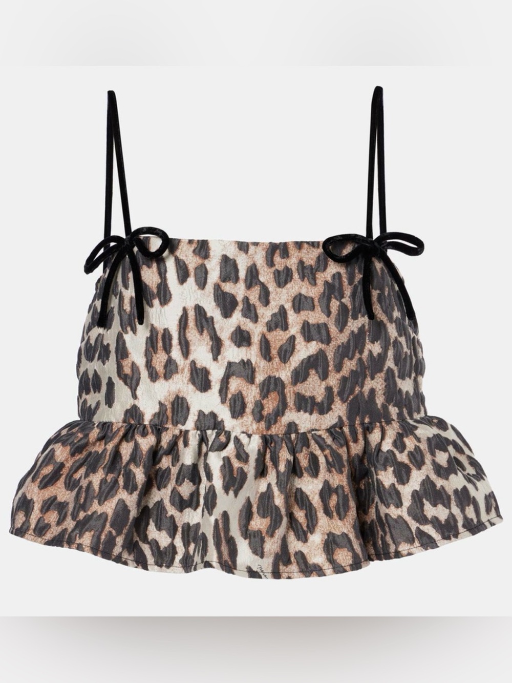 Ganni Leopard Print Ruffle Hem Cami in Black and Brown
